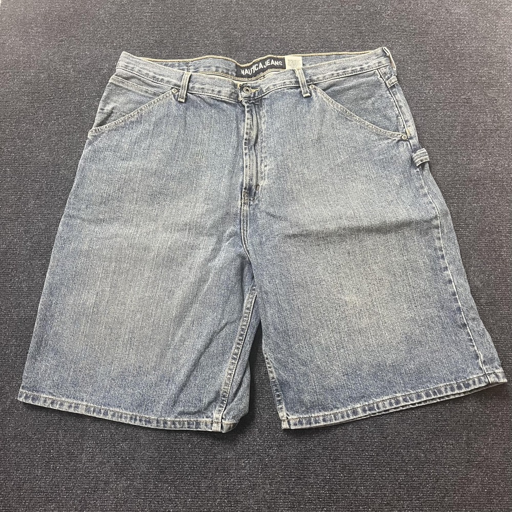 Nautica Jeans Company Cargo Shorts Mens 42 Blue Denim Carpenter Workwear